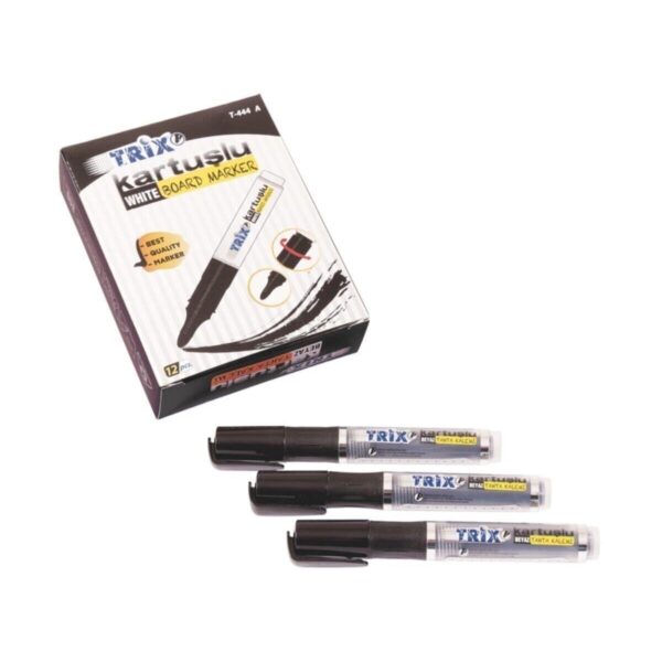 TRİX BEYAZ TAHTA KALEMİ KARTUŞLU SİYAH RENK 12 ADET