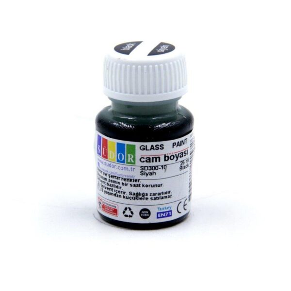 SÜDOR CAM BOYASI SU BAZLI 25 ML SİYAH PLASTİK ŞİŞE