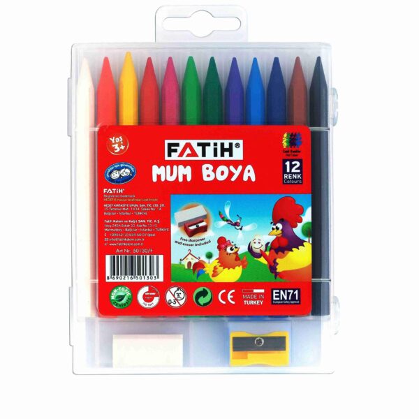 FATİH CRAYON MUM BOYA 12 RENK UZUN SİLGİ+ K.TRAŞ