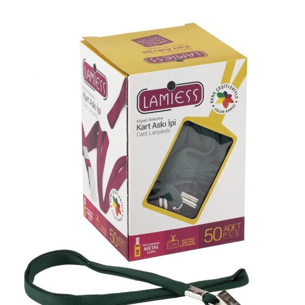LAMİESS KART ASKI İPİ METAL MAŞALI KLİPSLİ YEŞİL