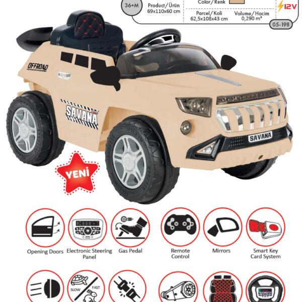 PİLSAN AKÜLÜ ARABA SAVANA 12V KUMANDALI (BEJ)