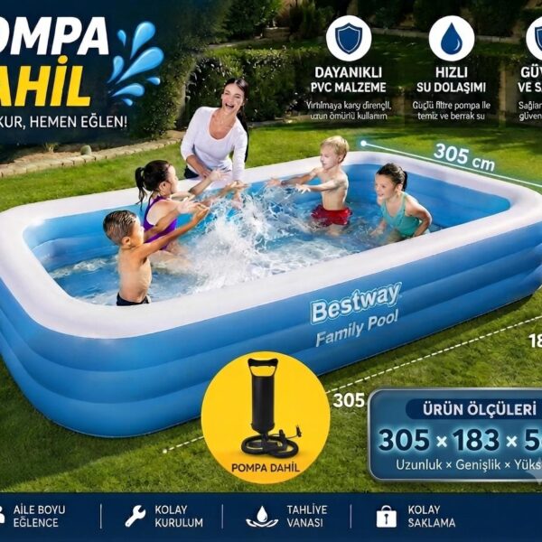 BESTWAY HAVUZ 305x183x56cm JUMBO DİKDÖRTGEN (54009 + POMPA